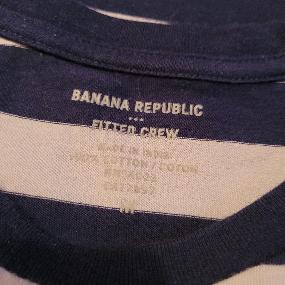 Banana Republic Navy, White & Green Striped Short Sleeve Tee
